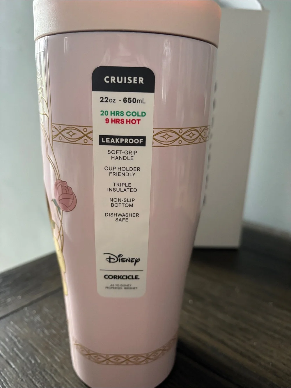 Corkcicle Pink Belle Ceramic-Style Travel Mug with Handle and Straw